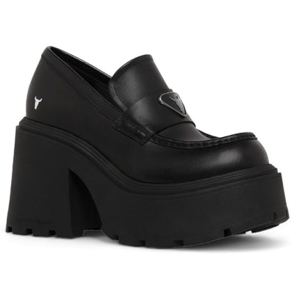Windsorsmith Womens Black Leather Platform Loafers Shoes - Spolied