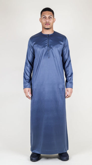 Men's Charcoal Thobe Robe Satin Emirati Islamic Jubba Eid Regular Fit