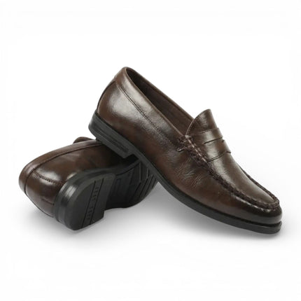 Mens Brown PU Leather Formal Dress Penny Loafers Casual Shoes