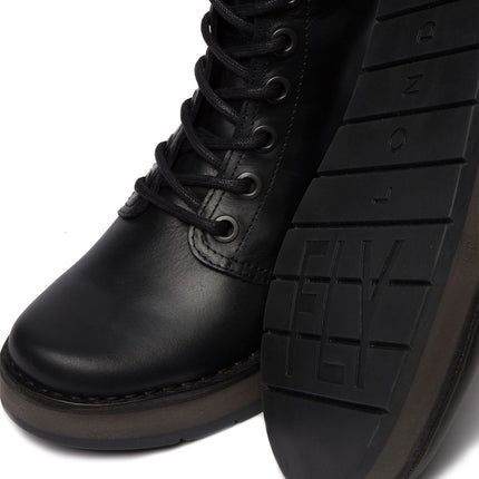 Fly London Womens Black Rami043 Casual Leather Lace-Up Ankle Dress Boots