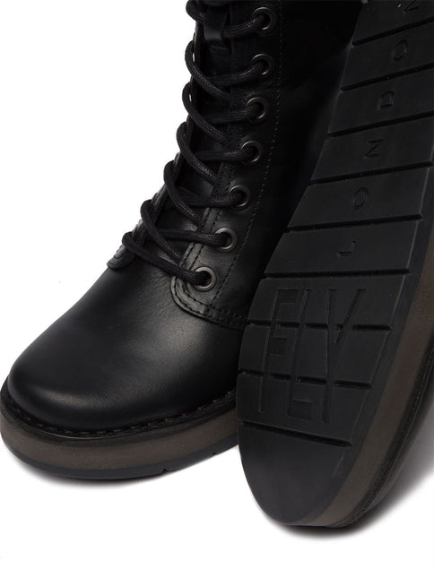 Fly London Womens Black Rami043 Casual Leather Lace-Up Ankle Dress Boots