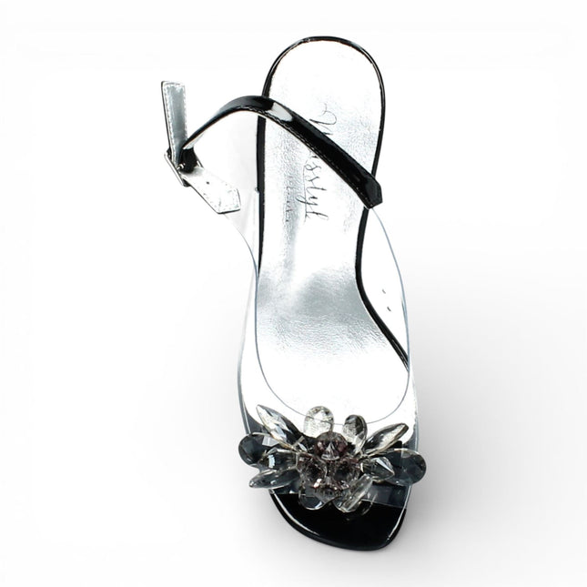 Laura Vita Women’s Mira 01 Clear Black Slip-On Cinderella Heel Sandals