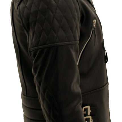 Mens Cowhide Leather Biker Jacket-Nassau