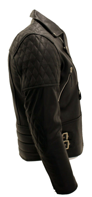 Mens Cowhide Leather Biker Jacket-Nassau