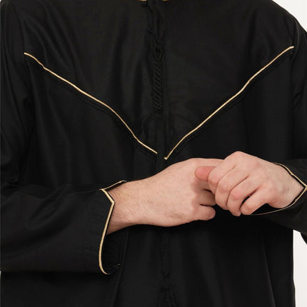 Men's Ramadan Black Moroccan Jubba Robe Djellaba Eid Thobe - TT-007