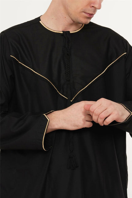 Men's Ramadan Black Moroccan Jubba Robe Djellaba Eid Thobe - TT-007