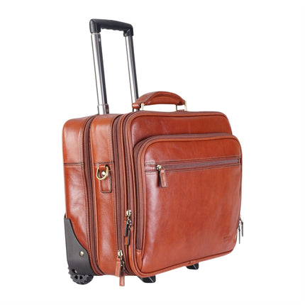 Genuine Leather Tan Wheel Laptop Briefcase Travel Cabin Pilot Bag - Nomad