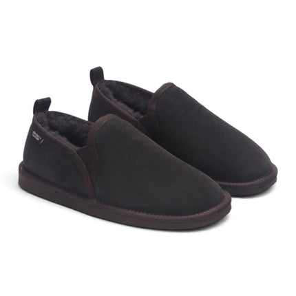 Men's Brown Genuine Sheepskin Suede Slipper Winter Moccasins - Cedar
