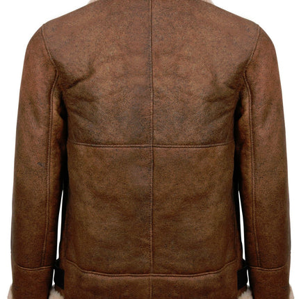 Mens Vintage Brown Sheepskin Aviator Jacket- KANSAS