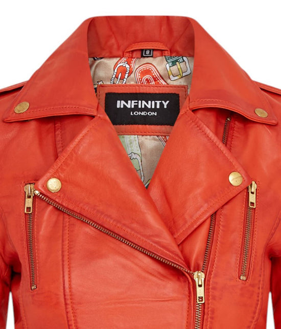 Womens Leather Brando Biker Jacket-Orlando