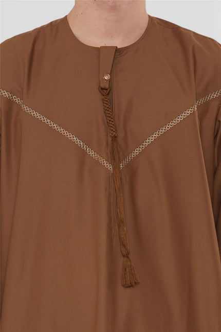 Men's Eid Camel Brown Moroccan Thobe Robe Djellaba Ramadan Eid Jubba- HM10