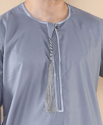 Mens Grey Thobe Jubba Saudi Islamic Arab Eid Emirati Kaftan Jubbah Tassel Robe