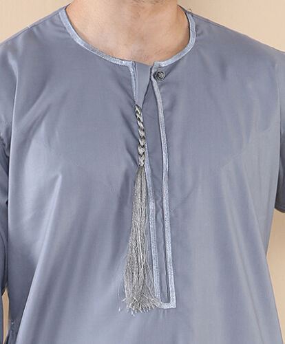 Mens Grey Thobe Jubba Saudi Islamic Arab Eid Emirati Kaftan Jubbah Tassel Robe
