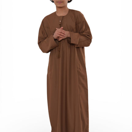 Kids Boys Eid Camel Brown Moroccan Jubba Robe Djellaba Ramadan Eid Thobe - K-HM11