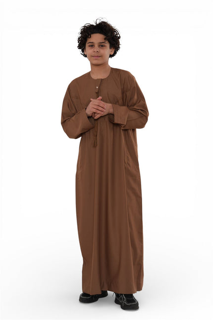 Kids Boys Eid Camel Brown Moroccan Jubba Robe Djellaba Ramadan Eid Thobe - K-HM11