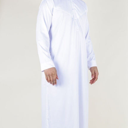 Men's White Thobe Robe Satin Emirati Islamic Jubba Eid Slim Fit