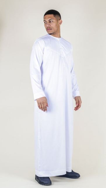 Men's White Thobe Robe Satin Emirati Islamic Jubba Eid Slim Fit