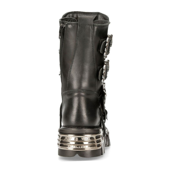 New Rock Black Mid-Calf Gothic Leather Boots - 391-S1