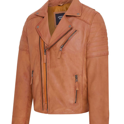 Mens Slim Fit Brando Style Double Cross Zip 100% Leather Biker Jacket