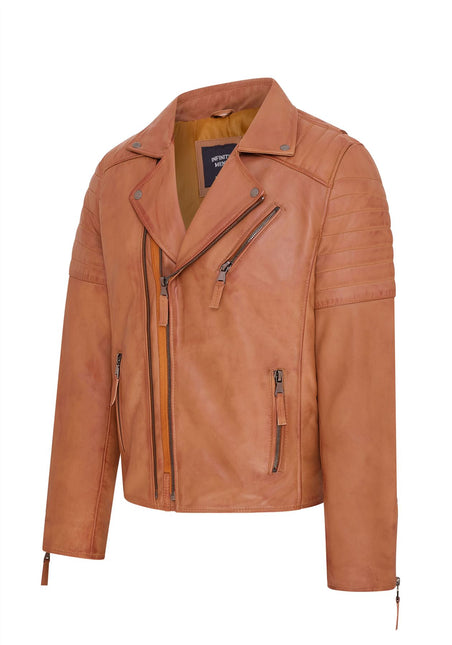Mens Slim Fit Brando Style Double Cross Zip 100% Leather Biker Jacket