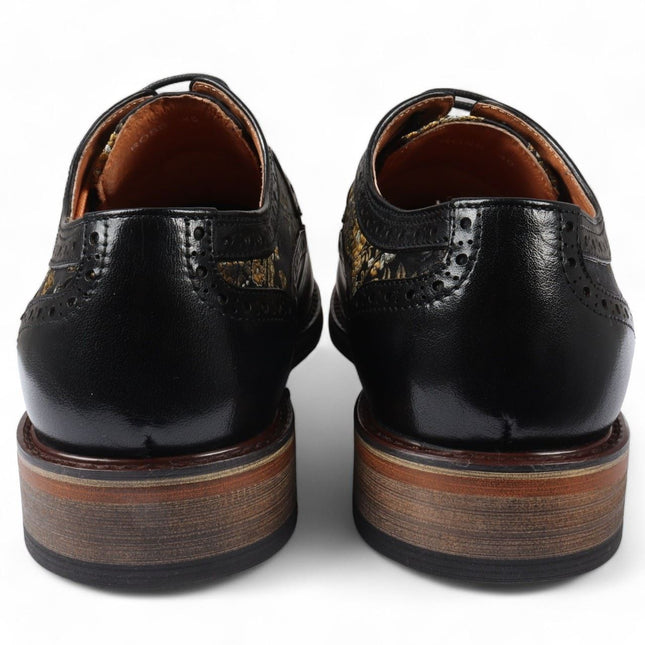 Justin Reess Men's Black Leather Floral Print Brogue Dress Shoes - Ross