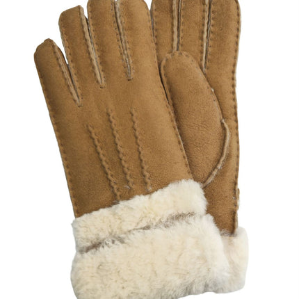 Infinity Leather Womens Tan Sheepskin Suede Gloves with Roll Up/Down Cuff