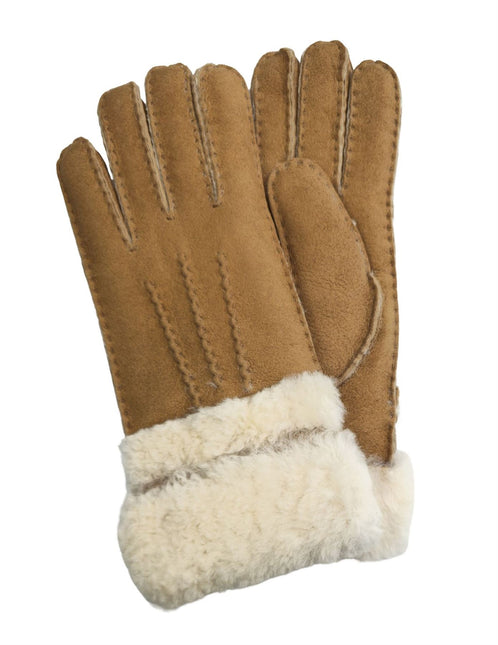 Infinity Leather Womens Tan Sheepskin Suede Gloves with Roll Up/Down Cuff