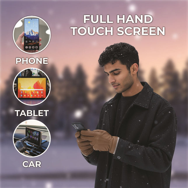 Men’s Tan Brown Italian Leather Warm Wool Lining Winter Gloves - M-LGV-405