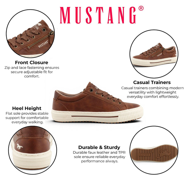 Mustang Women's Tan Faux Leather Trainer Sneaker Casual Shoes - M0112011