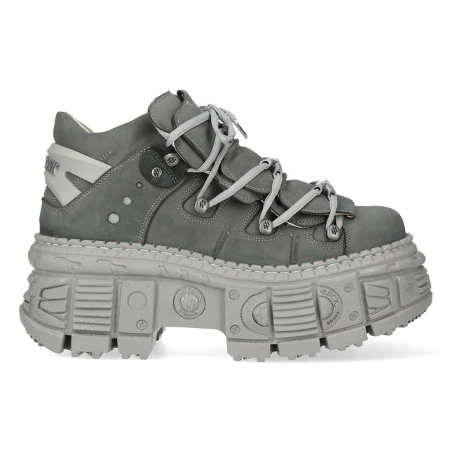 New Rock M-106Wall-C63 Grey Leather Urban Gothic Ankle Boots