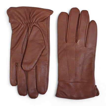 Men’s Tan Brown Italian Leather Warm Wool Lining Winter Gloves - M-LGV-305