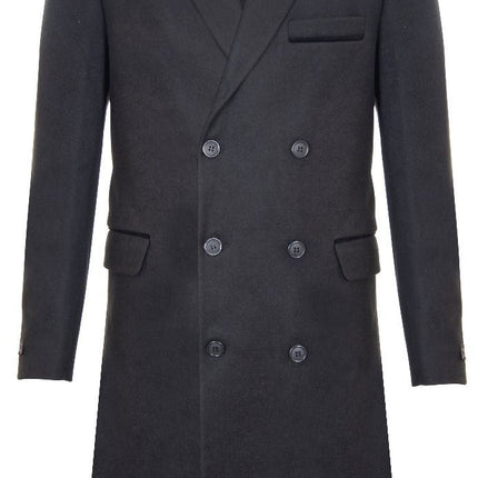 Mens 3/4 Black Long Double Breasted Crombie Overcoat Wool Coat Peaky Blinders