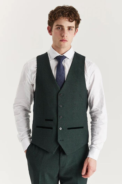 Men's Green 3 Piece Prince Of Wales Formal Suit