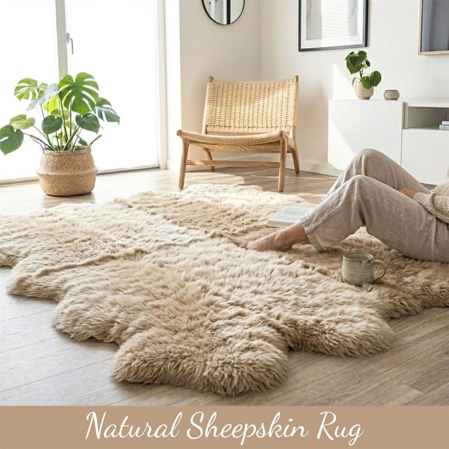 Genuine Sheepskin Cream Quad Natural Fluffy Silky Soft Real Wool Rug