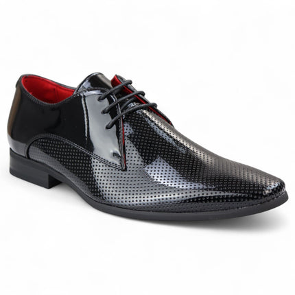 Men’s Black Pointed Toe Formal Lace Up Perforated Shoes