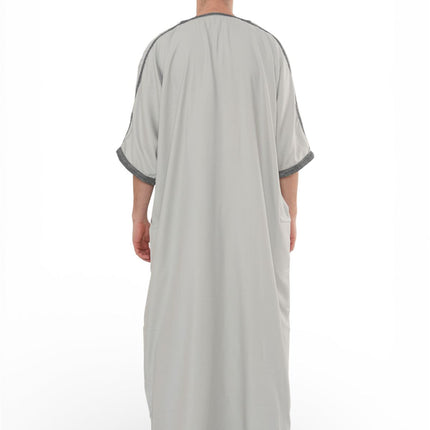 Men's Grey Charcoal Moroccan Thobe Robe Eid Djellaba Gandoura Jubba- HM65