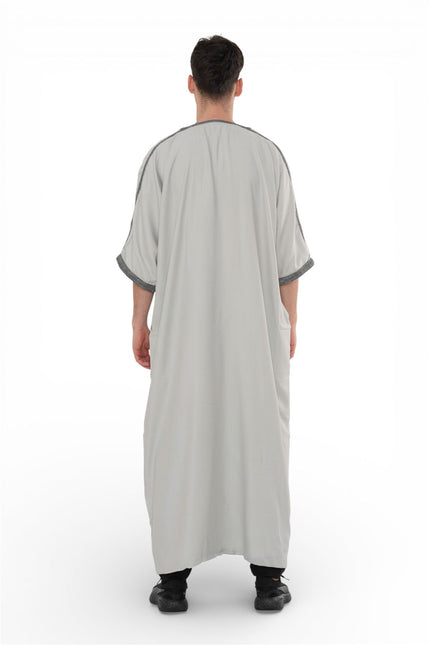 Men's Grey Charcoal Moroccan Thobe Robe Eid Djellaba Gandoura Jubba- HM65