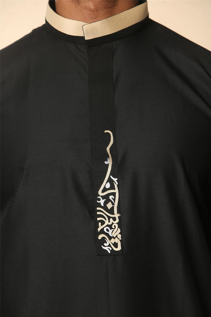 Men's Black Thobe Arab Saudi Emirati Islamic Clothing Jubba Robe