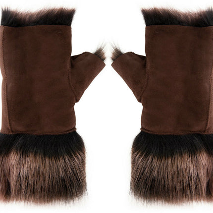 Womens Shearling  Mittens Fingerless Cuffs Toscana Suede Sheepskin Fur