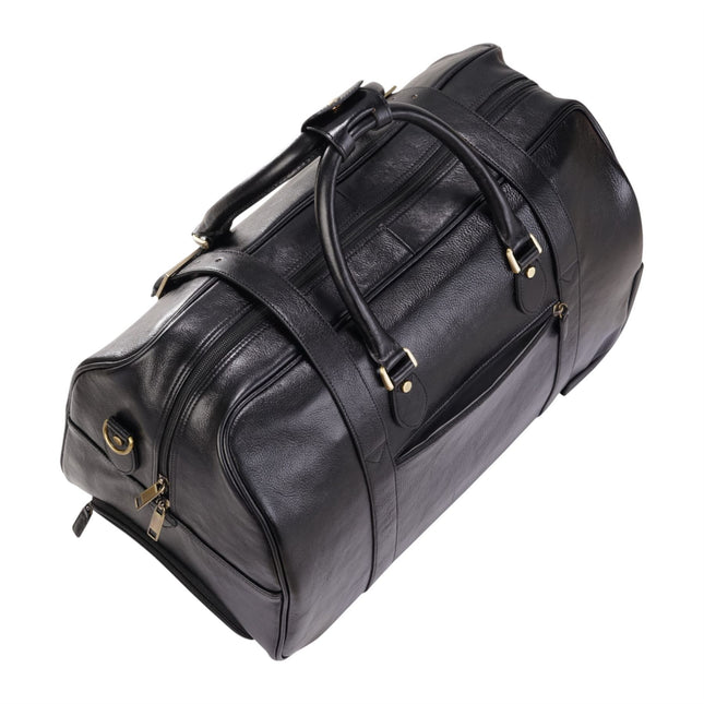 Genuine Leather Black Wheeled Holdall Duffle Travel Cabin Bag - Holt