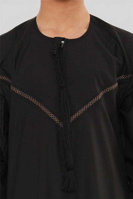 Kids Boys Eid Black Moroccan Thobe Robe Djellaba Ramadan Eid Jubba- K-HM10