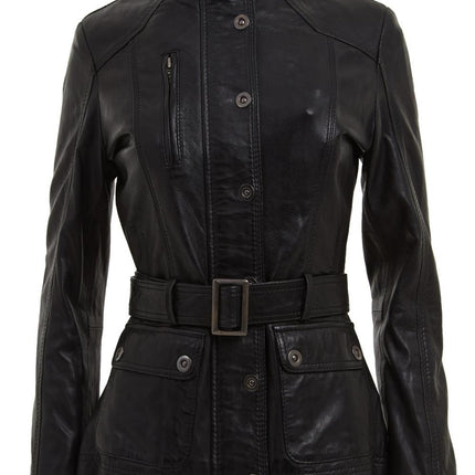 Womens Military Style Leather Biker Jacket-Phoenix