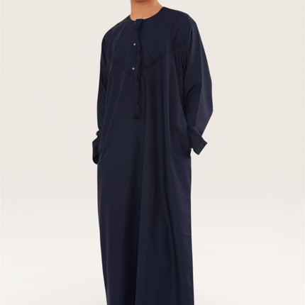 Kids Boys Eid Navy Blue Moroccan Jubba Robe Djellaba Ramadan Eid Thobe - K-HM11