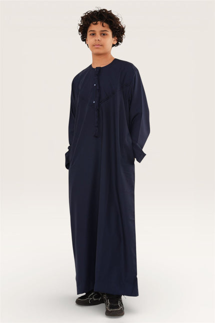 Kids Boys Eid Navy Blue Moroccan Jubba Robe Djellaba Ramadan Eid Thobe - K-HM11