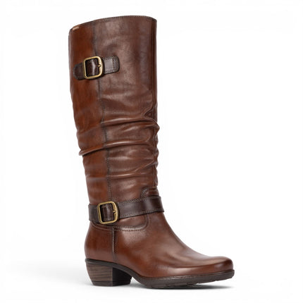 Pikolinos Women's Brown Leather Heel Knee-High Long Boots - Utiel