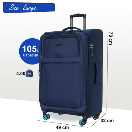 Soft Shell Blue 1680D Polyester Suitcase Set 8 Wheel TSA Lock Luggage