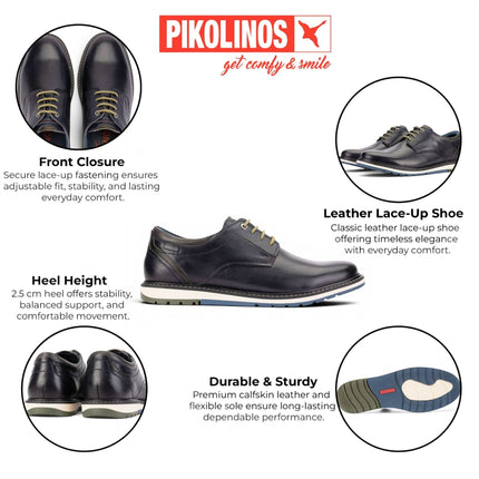 Pikolinos Men's Blue Leather Lace-Up Smart Shoes - Berna