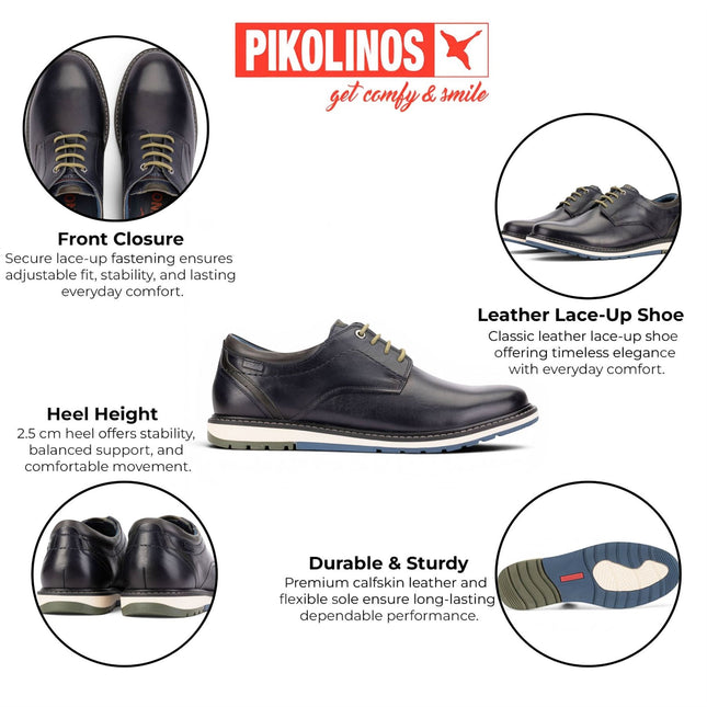 Pikolinos Men's Blue Leather Lace-Up Smart Shoes - Berna