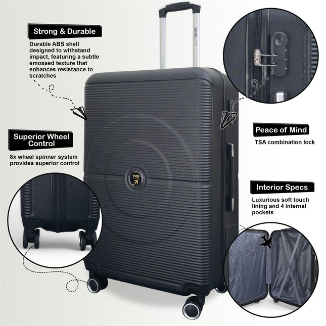 Robust ABS Hard Shell 8 Wheels Luggage Travel Holiday Cabin Suitcase Set