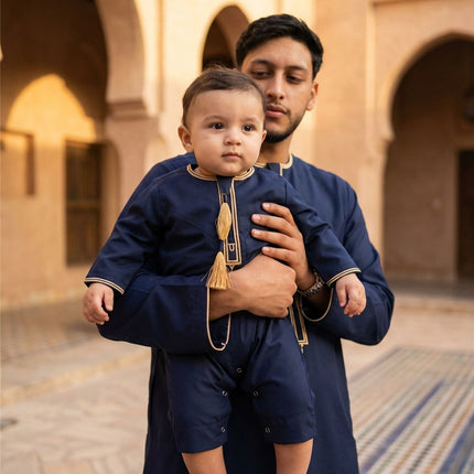Baby Boys Ramadan Navy Blue Moroccan Thobe Robe Emirati Eid Jubba- B-TT003